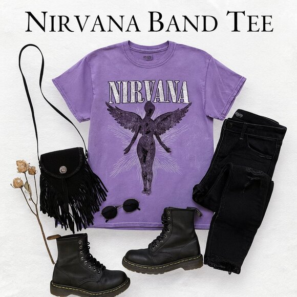 NIRVANA Other - Nirvana Angel Graphic Tee Purple Band T-Shirt Vintage Style Grunge S